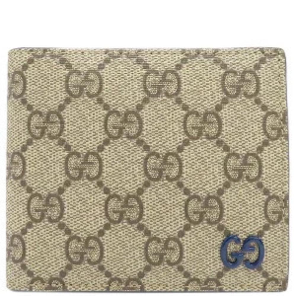 Gucci Bi fold wallet GG Blue interior Supreme leather Beige Cream x Navy Blue